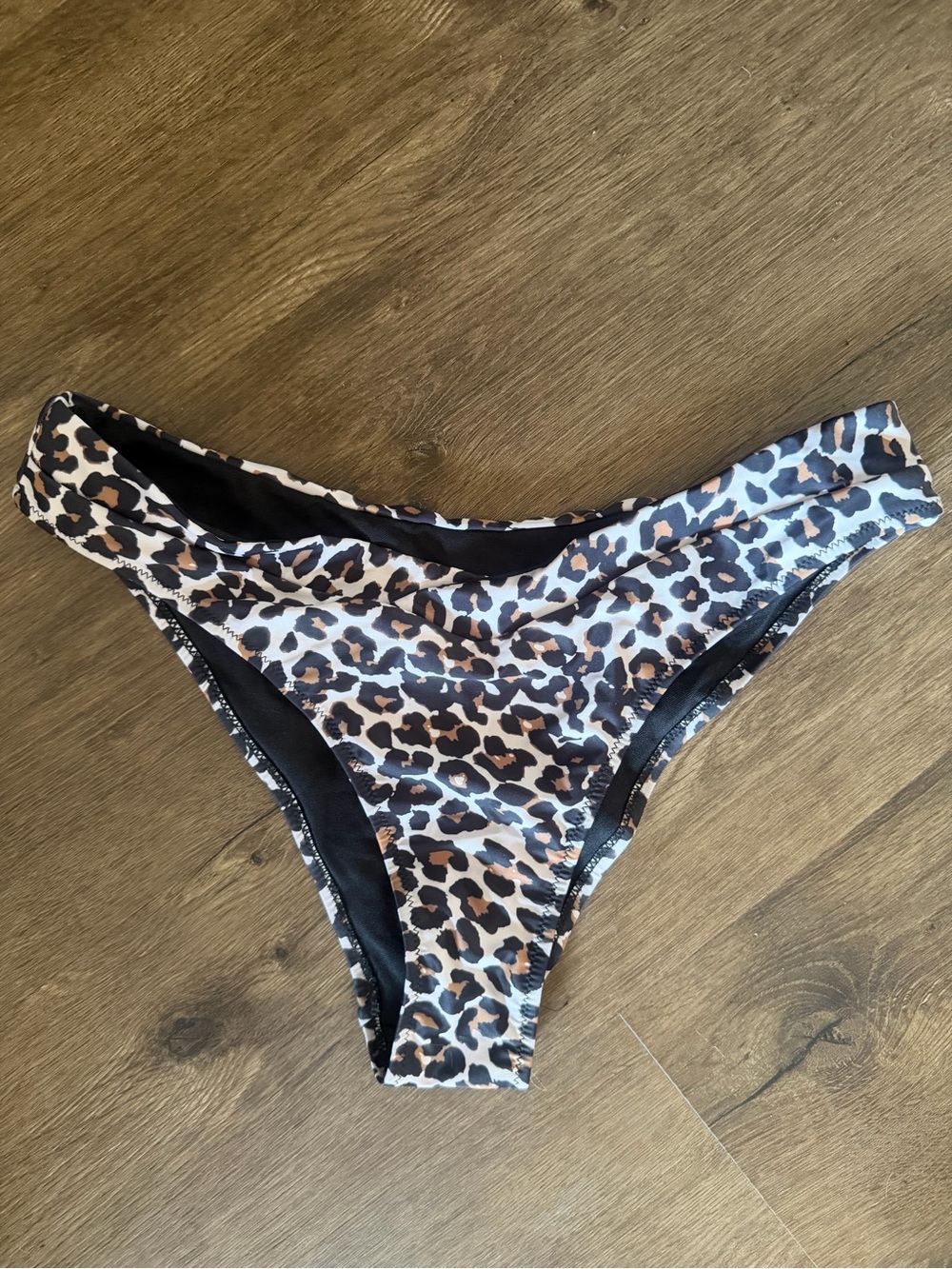 Leopard-Print Bikini Bottom in Black, Brown & Cream - Women’s Swimwear - Size XL